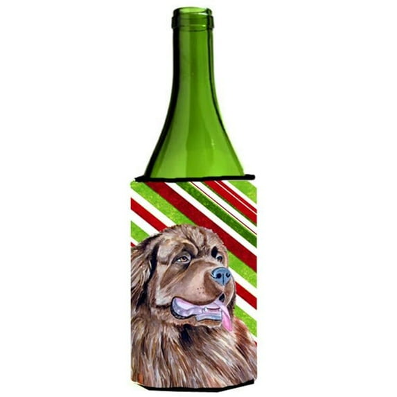 Newfoundland Candy Cane Holiday Christmas Wine bottle sleeve Hugger - 24 oz.