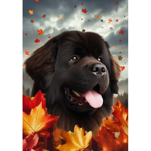Newfoundland Chocolate - Best of Breed Fall Leaves Outdoor House Flag 28" x 40" Mailbox Flag Dog Flag
