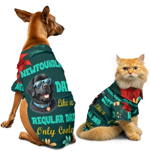 Newfoundland Dad Like a Regular Dad Only Cooler Happy Father's Day Hawaiian Summer Shirt for Small Medium Large Dog Cat Newfie Dog Lover Gifts - 02007