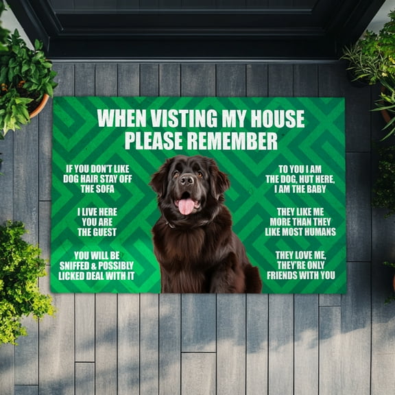 Newfoundland Dog Doormat – Funny Guest Rules Welcome Mat for Front Porch – Big Dog Rug with Pet Hair Humor and Gift for Newfoundland Lovers