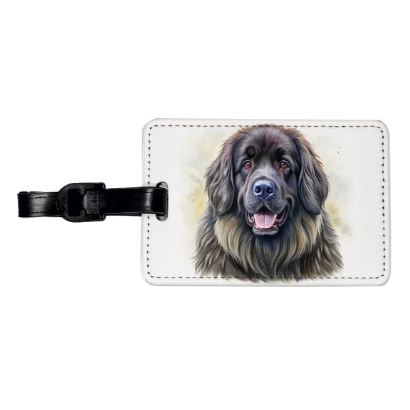 Newfoundland Dog Illustration Faux Leather Travel Luggage Tag