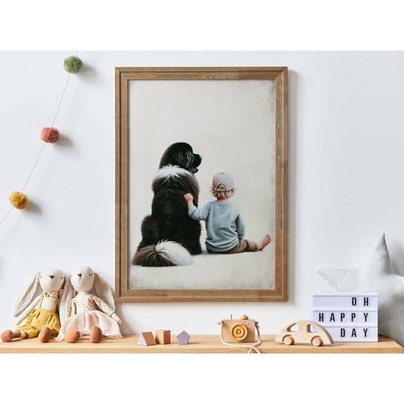 Newfoundland Dog Nursery Boy and Dog Art, Unframed Poster
