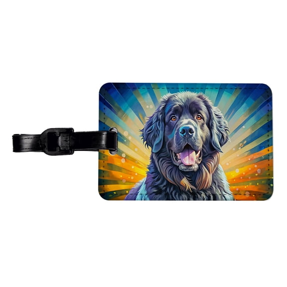 Newfoundland Dog Pop Art Faux Leather Travel Luggage Tag