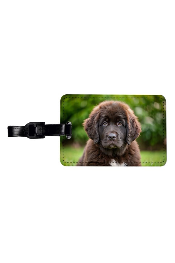 Newfoundland Dog Puppy Photo Faux Leather Travel Luggage Tag