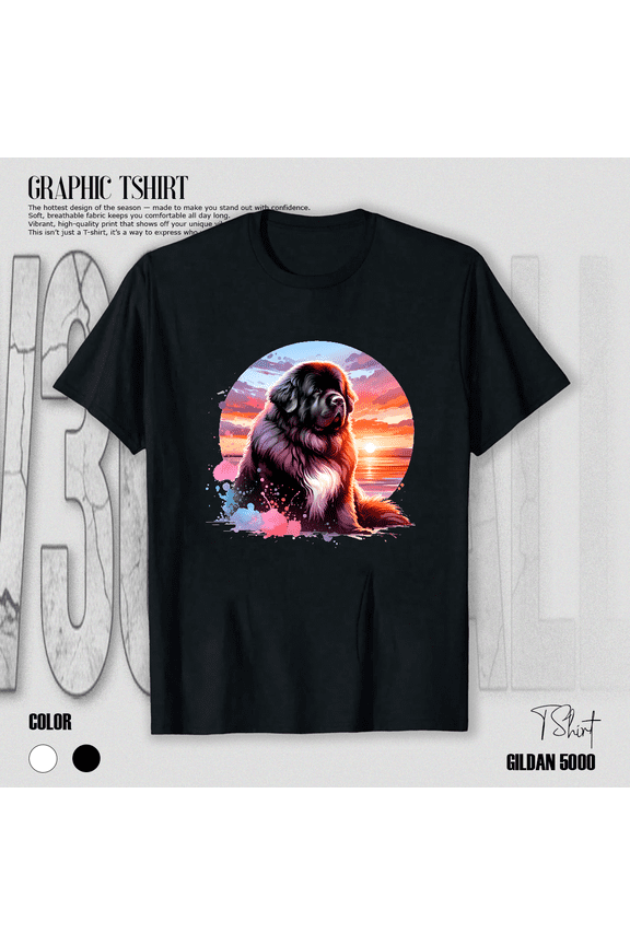 Newfoundland Dog Watercolor Sunset Scenic Nature Pet Love Unisex T-Shirt V17244, up to size 5XL