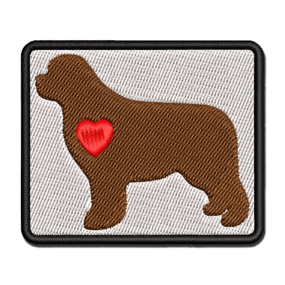 Newfoundland Dog with Heart Applique Multi-Color Embroidered Iron-On Patch - 2.5 Inch Small
