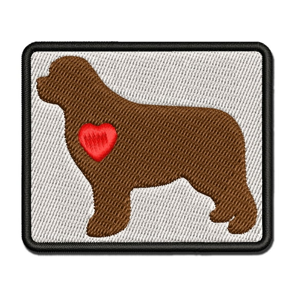 Newfoundland Dog with Heart Applique Multi-Color Embroidered Iron-On Patch - 3.5 Inch Large