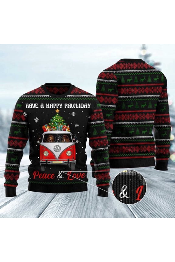 Newfoundland Dogs Carrying Gift Christmas On The Red Car 3D Christmas Sweater, Dog 3D Christmas Sweater, 3D Dog Sweaters