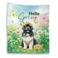 thumbnail image 1 of Newfoundland Hello Spring Time Flower Floral Nature Quilt Blanket Newfie Dog Lover Gifts Cozy Comforter Throw Blanket - 02031, 1 of 5