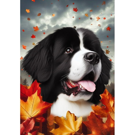Newfoundland Landseer - Best of Breed Fall Leaves Outdoor House Flag 28" x 40" Mailbox Flag Dog Flag