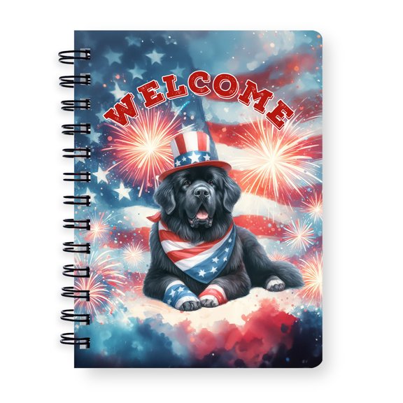 Newfoundland Patriotic Welcome for 4Th of July Independence Day Spiral Bound Journal Newfie Dog Lover Gifts 5x7in Spiral Notebook - 00010