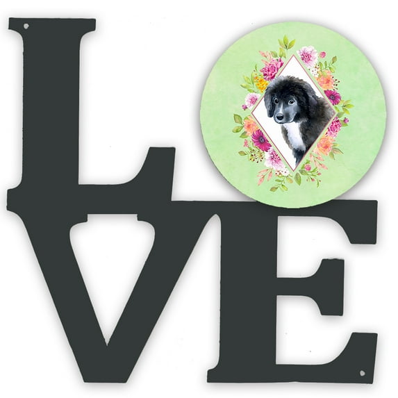 Newfoundland Puppy Green Flowers Metal Wall Artwork LOVE