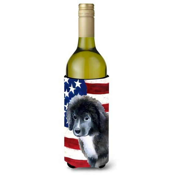 Newfoundland Puppy Patriotic Wine Bottle Beverge Insulator Hugger