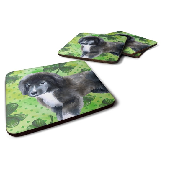 Newfoundland Puppy St Patricks Foam Coaster Set of 4 Green
