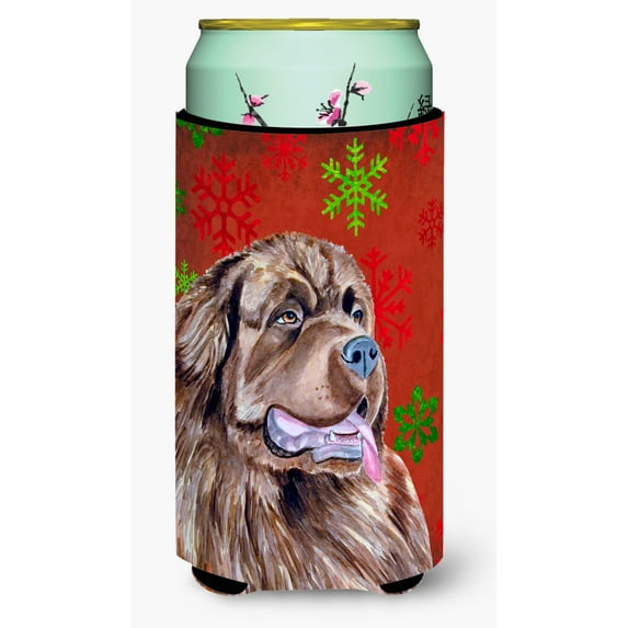 Newfoundland Red and Green Snowflakes Holiday Christmas Tall Boy Hugger
