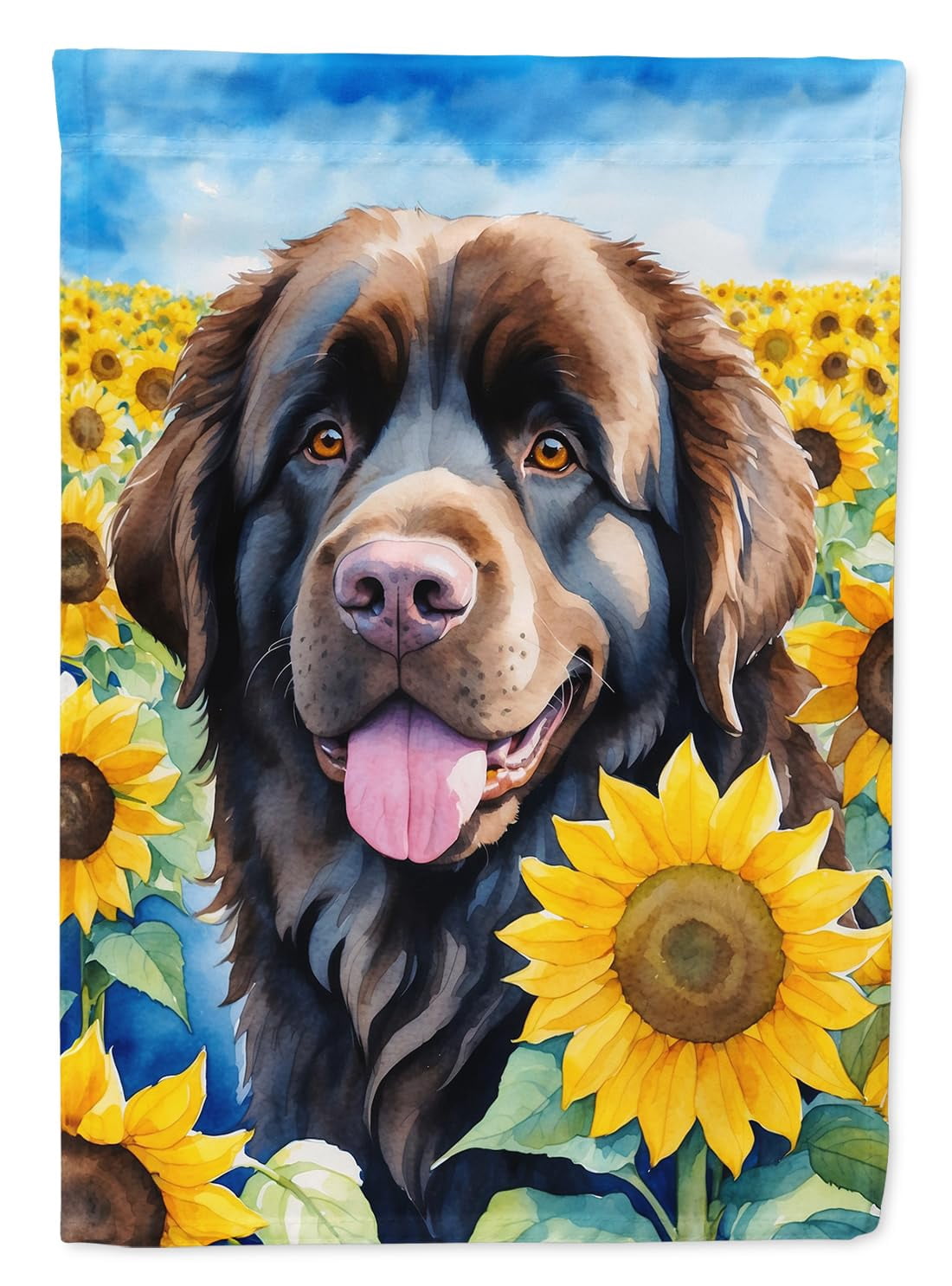 Newfoundland in Sunflowers House Flag 28 in x 40 in