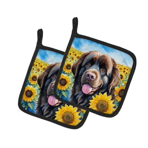 Newfoundland in Sunflowers Pair of Pot Holders