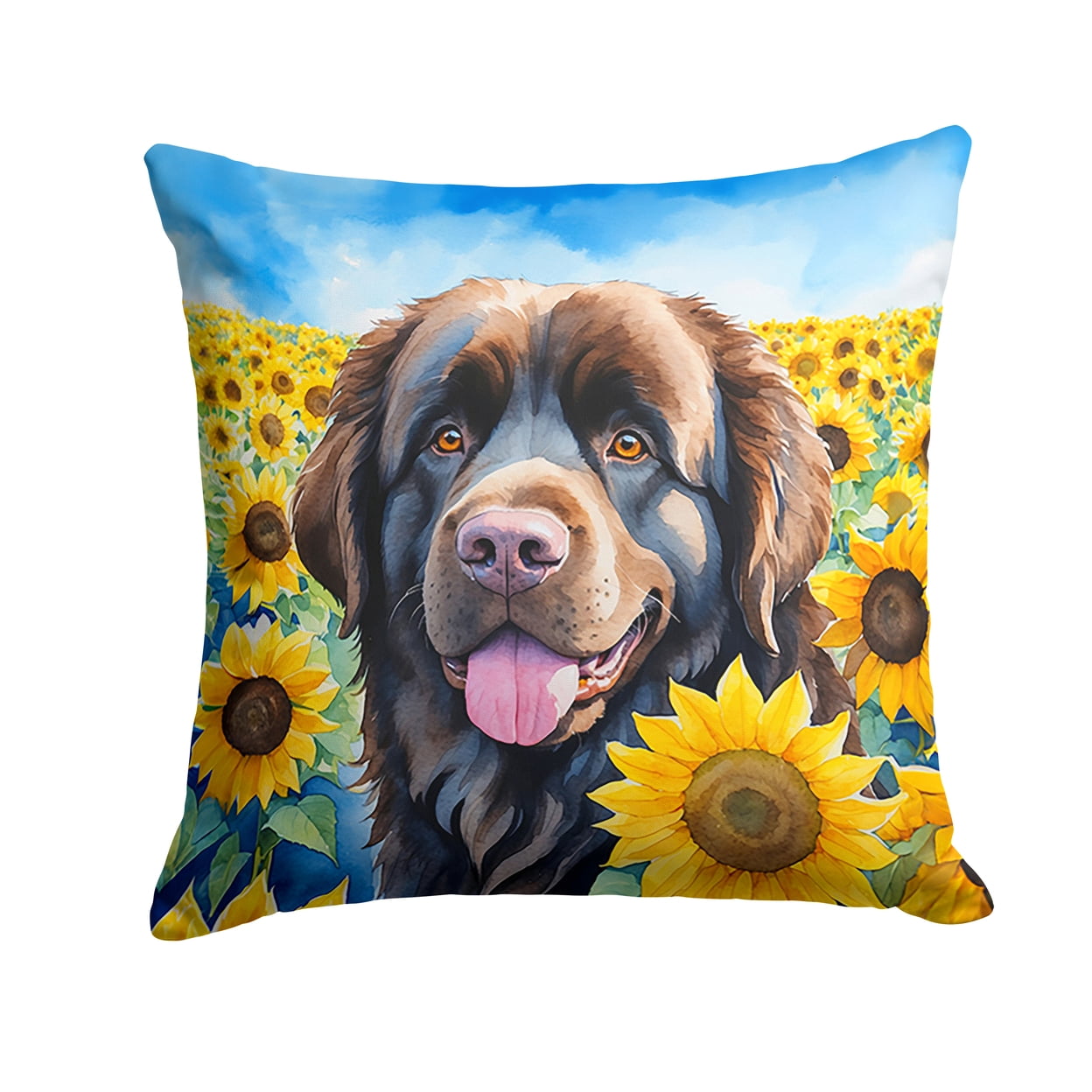 Newfoundland in Sunflowers Throw Pillow 18 in x 18 in