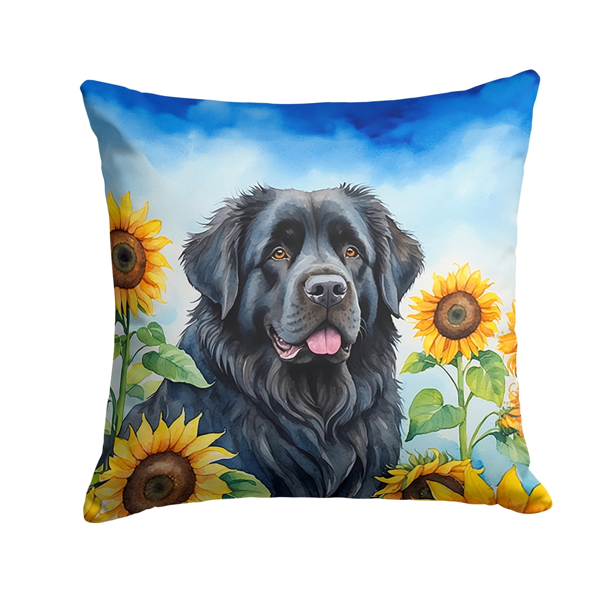 Newfoundland in Sunflowers Throw Pillow 18 in x 18 in
