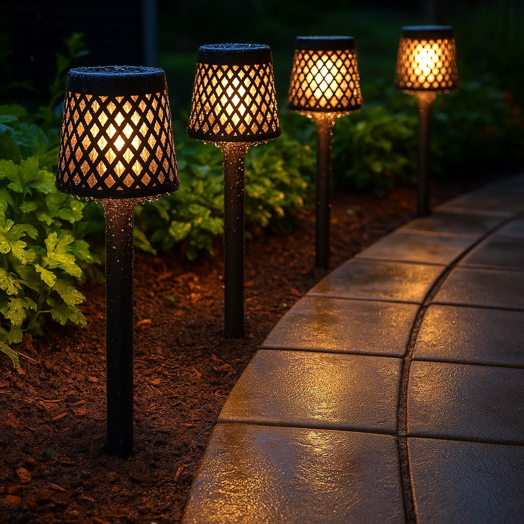 garden LUMGRT039NXSLNW 14 in. Gretita Black Low Voltage Solar Powered Integrated LED Pathway Light - Pack of 4