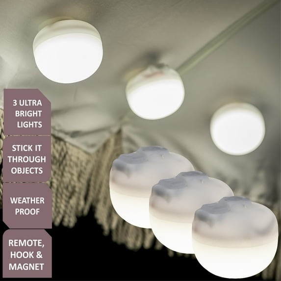 Newgarden Rechargeable Outdoor Camping Lights Cherry Mini 3", Pack of 3, LED Warm Light, 350 Lumens, Magnetic, IP54 Protection, 3 Intensities, Remote