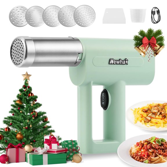 Newhai Handheld Portable Pasta Maker 5-in-1 Cordless Pasta Machine with Shaping Disc Electric Noodle Maker for Homemade Spaghetti Ramen