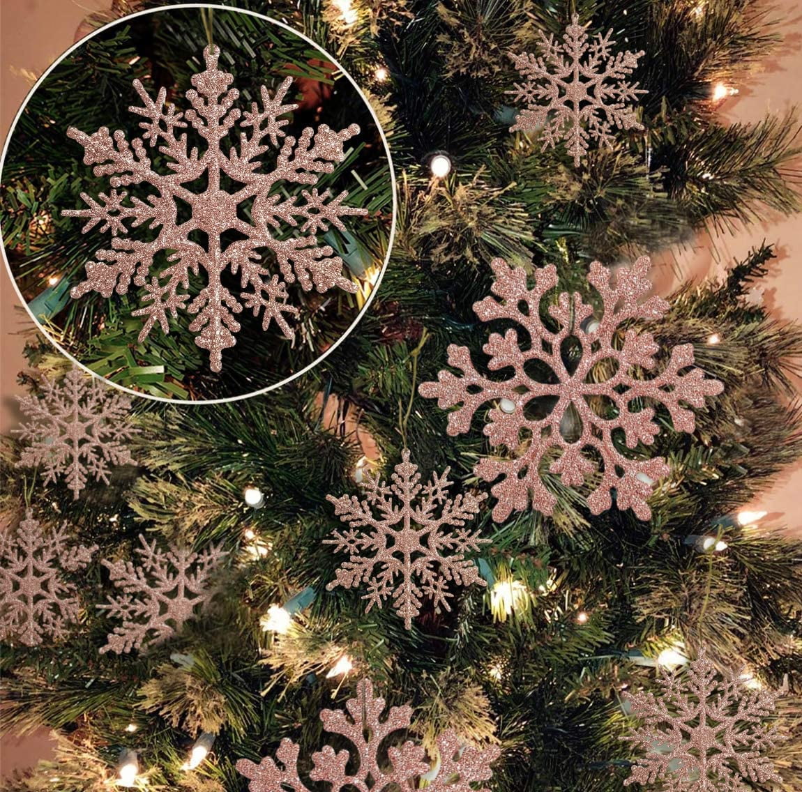 Newhomestyle 36pcs Christmas Gold Snowflake Ornaments Plastic Glitter Snow  Flakes Ornaments for Winter Christmas Tree Decorations Size Varies Craft  Snowflakes 