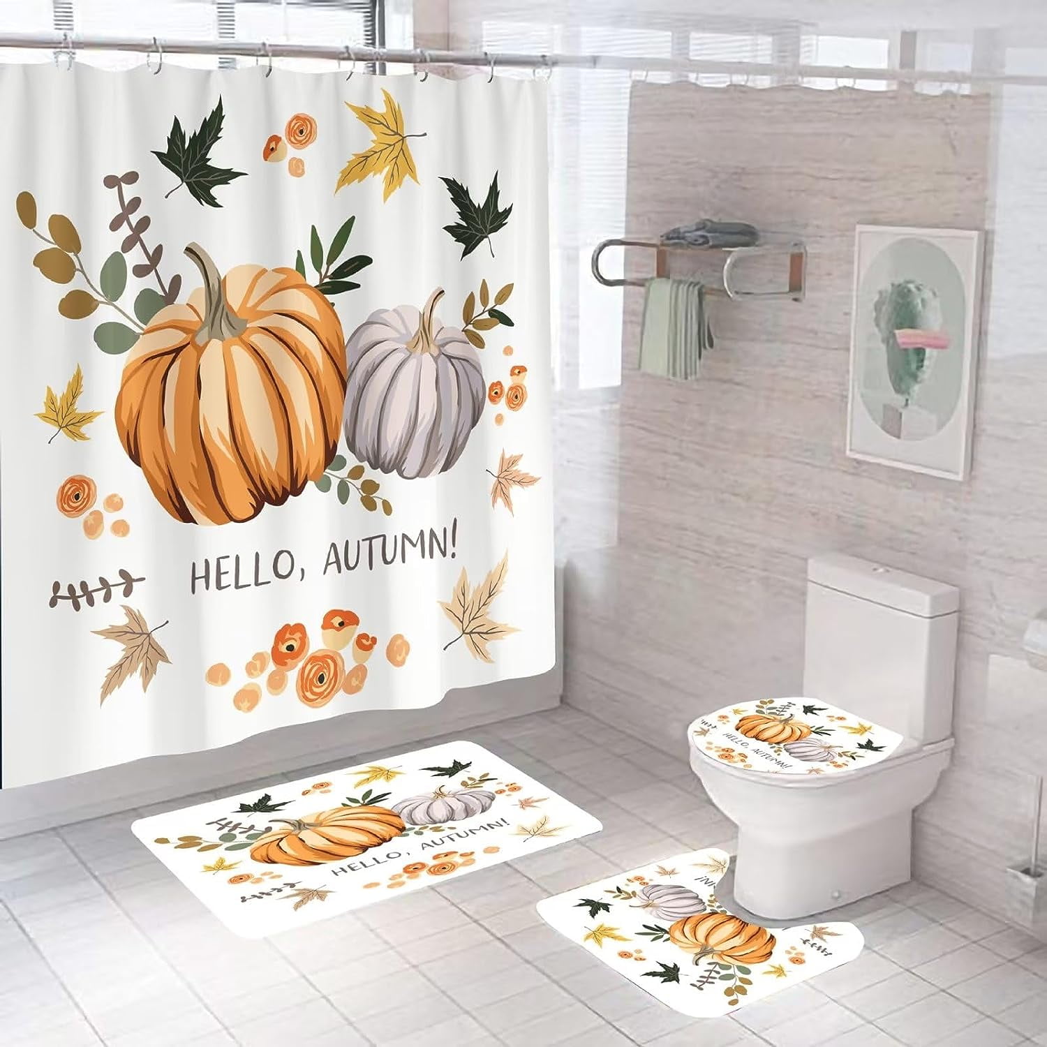 Newhomestyle 4Pcs Thanksgiving Shower Curtain Sets Fall Maple Leaves ...