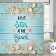 thumbnail image 1 of Newhomestyle Beach Starfish Seashell on Turquoise Rustic Wood Shower Curtain Polyester, 72X72 inch, 1 of 6