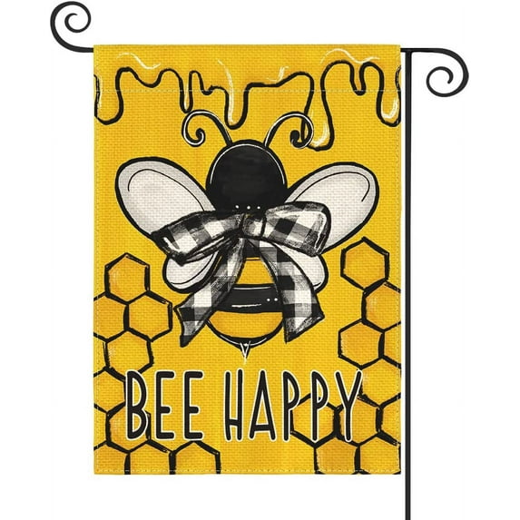 Newhomestyle Bee Happy Honey Garden Flag 12x18 Inch Double Sided Outside, Spring Summer Seasonal Yard Outdoor Flag