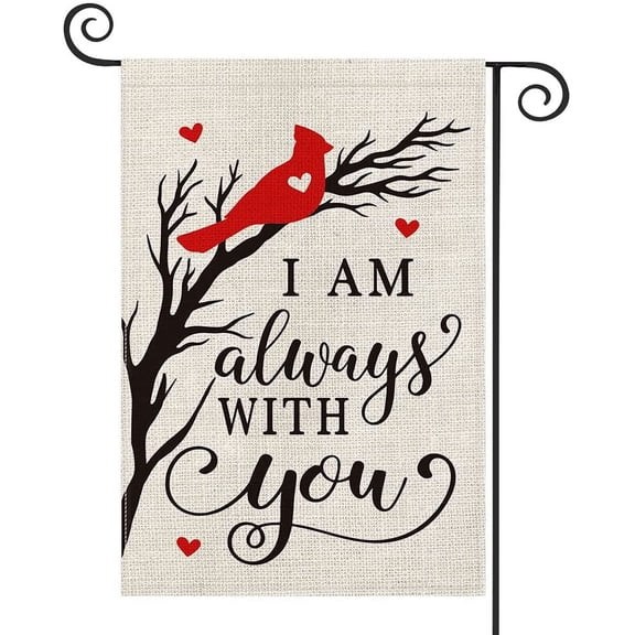 Newhomestyle Cardinal Love Heart Garden Flag Double Sided I Am Always With You, Christmas Winter Valentines Holiday Yard Outdoor Decoration 12x18 Inch