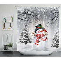 Newhomestyle Christmas Shower Curtain for Bathroom Decor, Winter Snowman in Snowy Forest Shower Curtains, Waterproof Durable Fabric Shower Curtain 72 x 72 inches
