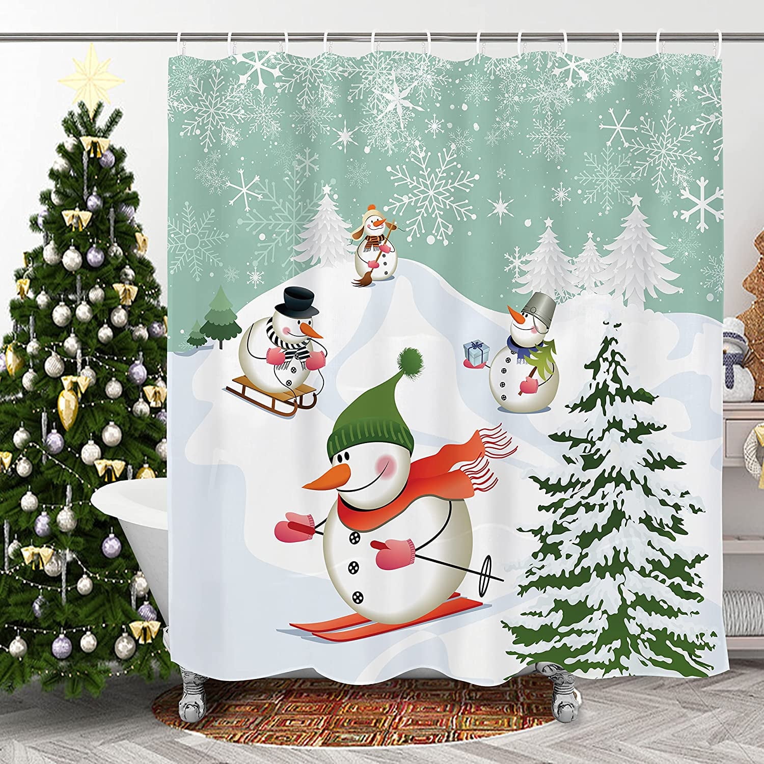 Newhomestyle Christmas Shower Curtain, Merry Christmas Bath Curtain