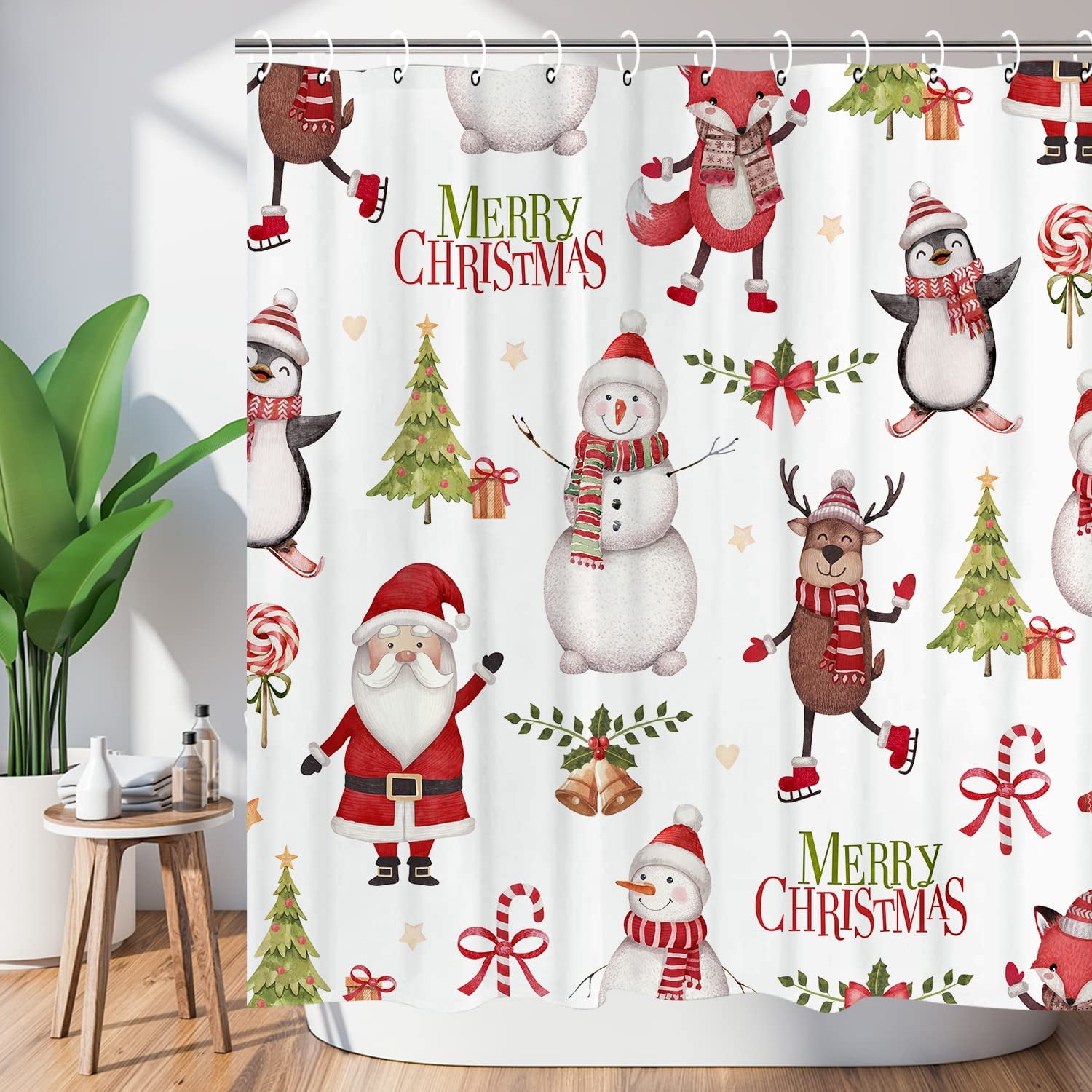 order　FABRIC ⑤ Santa Christmas Shower Curtain Christmas Shower Curtain With Hooks