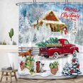 thumbnail image 1 of Newhomestyle Christmas Shower Curtain, Winter Holiday Xmas Tree Farm Red Truck Fabric Shower Curtains Set for Bathroom, Snow Forest Snowman Dog Restroom Decor, 72x72 inches, 1 of 7