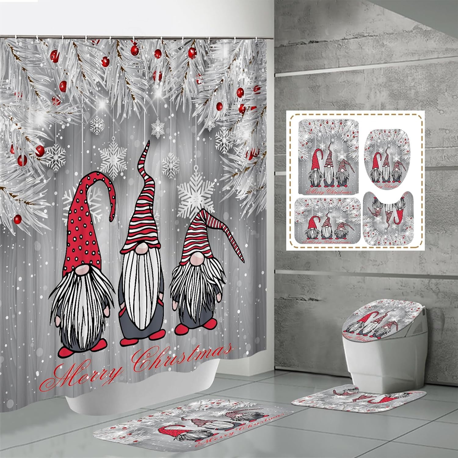 Newhomestyle Christmas Shower Curtains Sets for Bathroom, Gnome ...