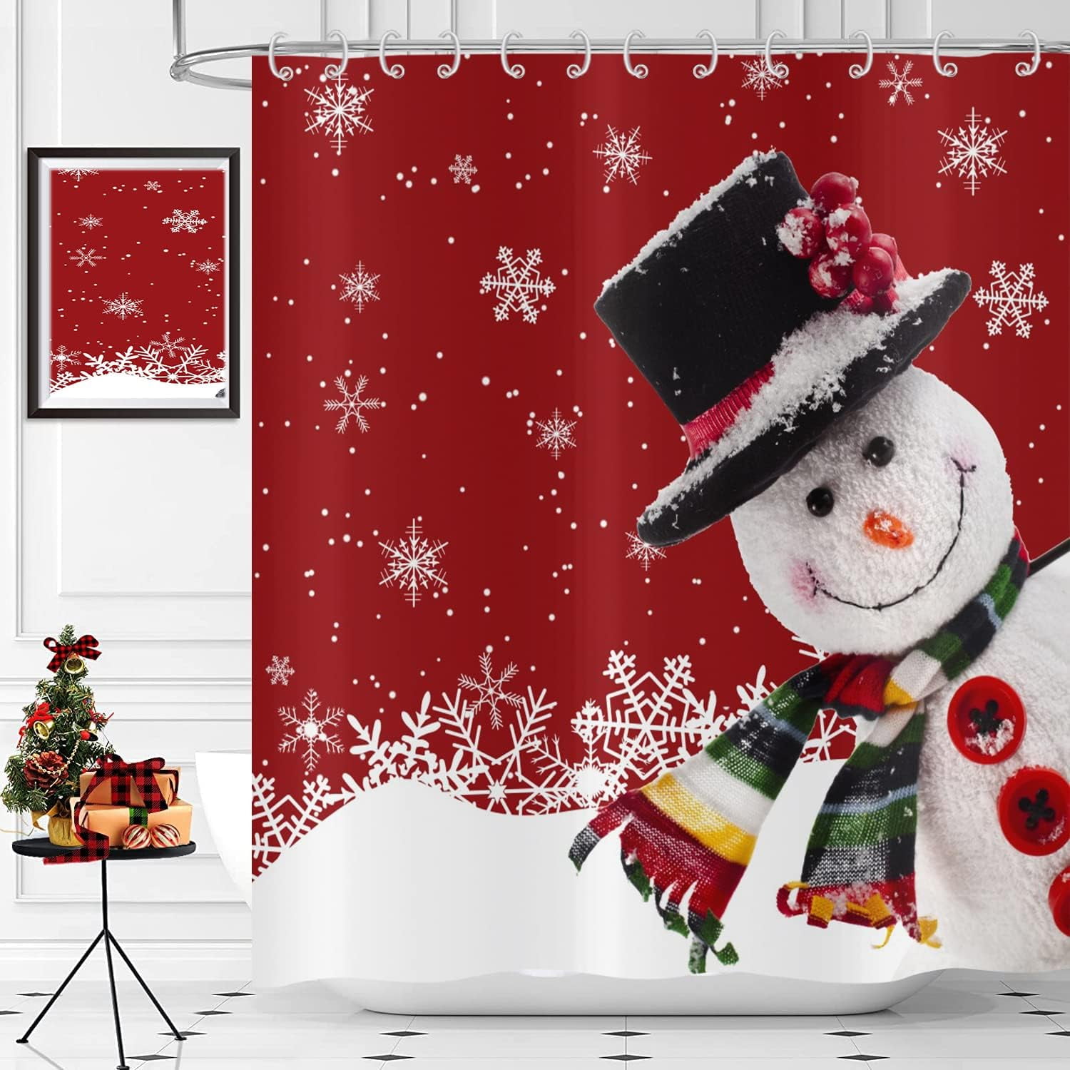 Newhomestyle Christmas Snowman Shower Curtain White Snowflake New Year ...