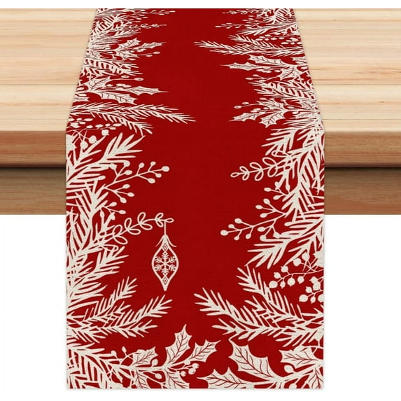 Newhomestyle Christmas Table Runner Decorations Red Leaves Floral Table Runner Holiday Farmhouse Indoor Vintage Theme Gathering Dinner Party 13x72 Inches