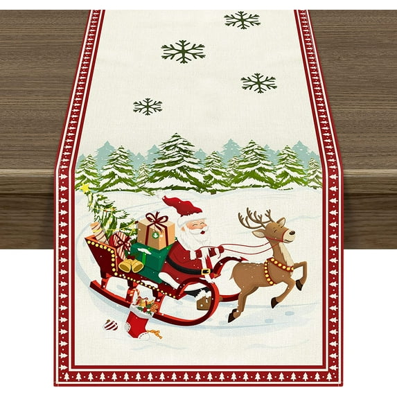 Newhomestyle Christmas Table Runner,Santa Claus Reindeer Christmas Table Runner Decor for Party Decor 13x72inch