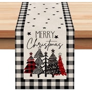 Newhomestyle Christmas Table Runners, Truck Cotten Linen Red Buffalo Plaid, Farmhouse Christmas Theme Table Decorations, 13x72 inches