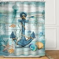 thumbnail image 1 of Newhomestyle Coastal Anchor Shower Curtain Beach Starfish Seashell Nautical Rustic Ocean Sea Blue Wooden Vintage Retro with Plastic Hooks, 72x72 inches, 1 of 7