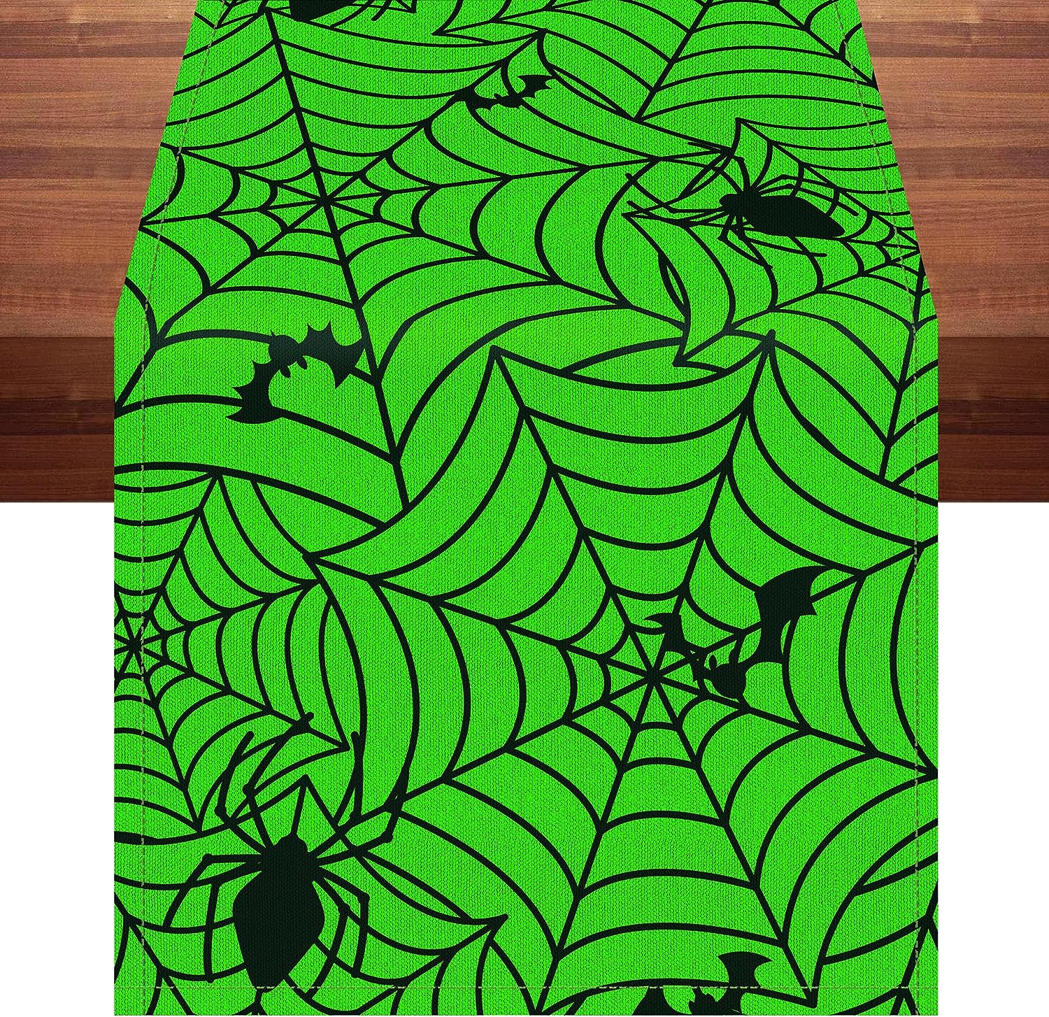 Newhomestyle Halloween Table Runner Spider  Table Runner Green Halloween Table Decorations