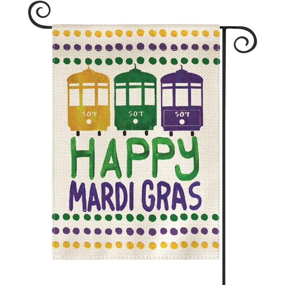 Newhomestyle Happy Mardi Gras Garden Flag Double Sided, 504 New Orleans Carnival Yard Outdoor Decoration 12x18 Inch