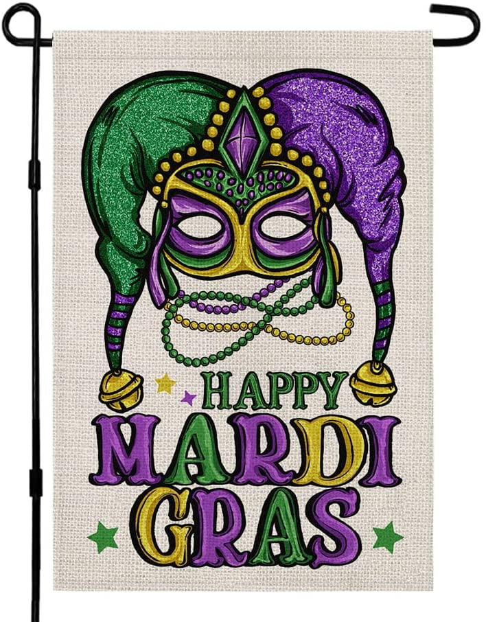 Mardi Gras Crown Handheld 12x18 In Flag With Pole