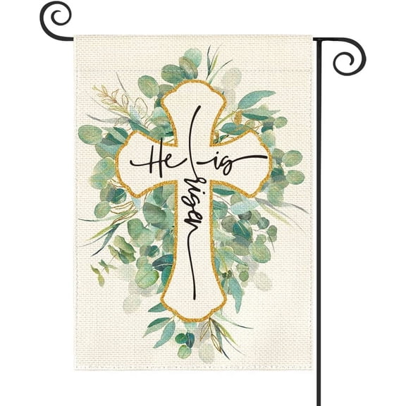Newhomestyle He Is Risen Garden Flag 12x18 Inch Double Sided Outside, Easter Eucalyptus Yard Outdoor Flag