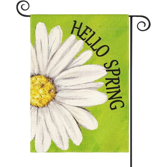Newhomestyle Hello Spring Garden Flag 12x18 Inch Double Sided Outside, Floral Daisy Yard Outdoor Flag Green