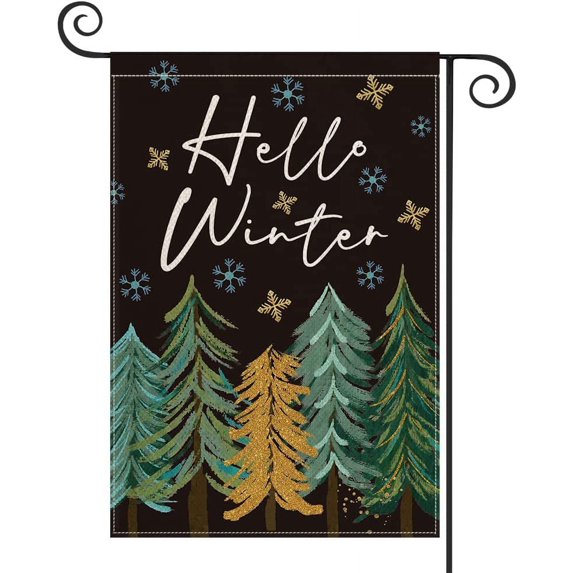 Newhomestyle Hello Winter Trees Snowflake Garden Flag Double Sided, Christmas Winter Seasonal Yard Outdoor Decoration 12x18 Inch