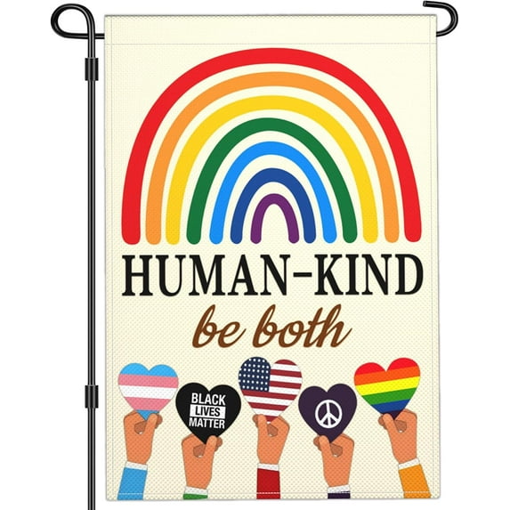 Newhomestyle Human Kind Be Both Welcome Linen Garden Flag, Gay Pride Garden Flags for Outside Decorations 12x18 Inch Double Sided