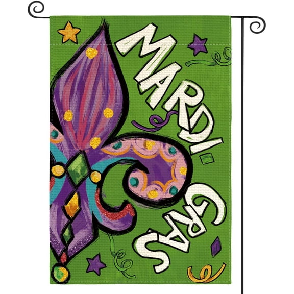 Newhomestyle Mardi Gras Garden Flag 12x18 Inch Double Sided, Fleur de Lis New Orleans Carnival Yard Outdoor Decoration