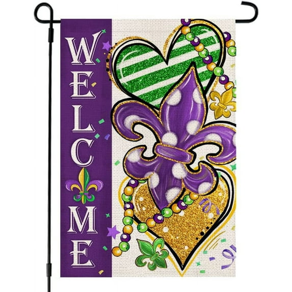 Newhomestyle Mardi Gras Garden Flag for Outside 12x18 Inch Double Sided Small Burlap welcome Yard Outdoor New Orleans Carnival Celebration